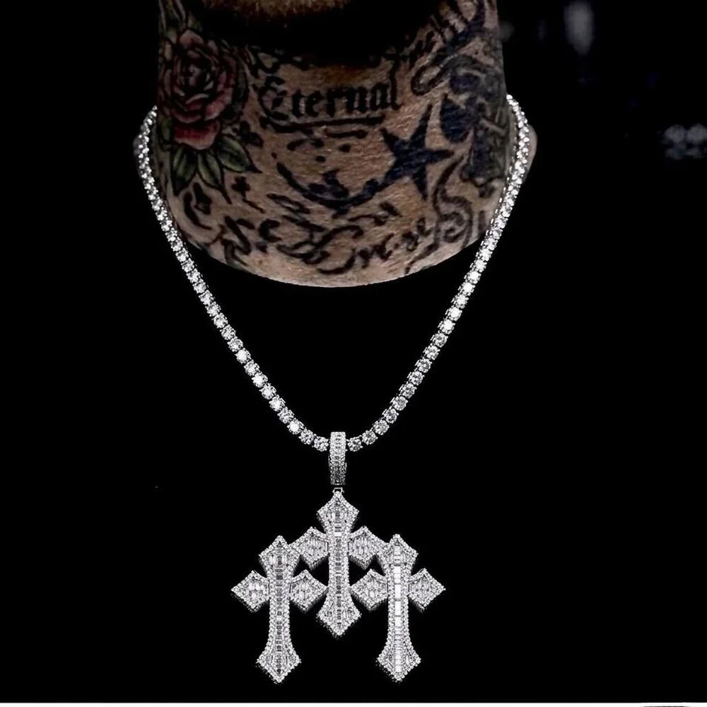 Silver Triple Cross Necklace 20 Inch